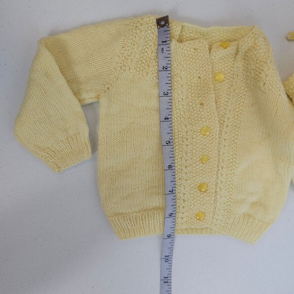 VTG Babies 12M-1Y Cardigan + Bonnet Hat/Silk Tie Set Yellow Knit Formal Event - Picture 8 of 13